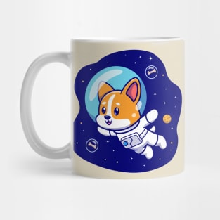 Cute Corgi Dog Astronaut Floating In Space Cartoon Mug